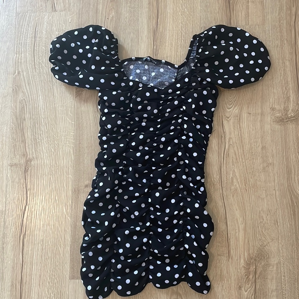 Zara polka dot ruched dress